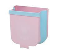 JECOMPRIS Poubelle Suspendue Multifonction en Plastique Solide, Compacte et Pliable, Couleur Rose Clair, Raclette Intégrée, Seau de Rangement pour Déchets Cuisine, Voiture et Salon -