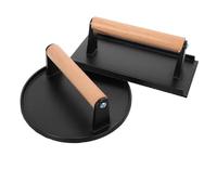 JECOMPRIS Presse à Gril en Fonte avec Manche en Bois 2pcs, Presse Alimentaire Multifonction Rectangle et Ronde pour Hamburgers et Sandwiches Cuisine