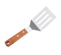 JECOMPRIS Spatule à Frire Ajourée Inox Manche Bois, Spatule à Steak Portable, Ustensile la Cuisine Professionnel et Domestique, Cuisson Barbecue et Plancha, Outil la Cuisine Multifonction