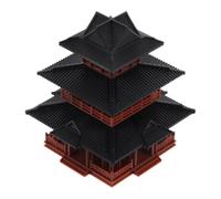 JECOMPRIS Statue Miniature de Jardin Féerique Asiatique en Plastique Marron | Architecture Chinoise Traditionnelle, Structure sur Pilotis à Deux Tours, pour Micro Paysage et Mini Bassin