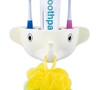 JECOMPRIS Support de Rangement à Ventouses pour Brosses à Dents et Dentifrice en Abs Blanc, Design Éléphant Cartoon, Facile à Installer, pour Accessoires de Salle de Bain
