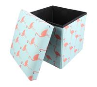 JECOMPRIS Tabouret de Rangement Pliable Grosse Capacité en Coton et Lin Mousse, Motif Flamant Rose, Pouf de Rangement Confortable pour Salon ou Chambre D'garçon et Filles