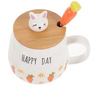 JECOMPRIS Tasse en Céramique 400 Ml avec Motif Lapin et Carotte Couvercle en Porcelaine et Cuillère Tasse à Jus et Boisson pour Maison Bureau et Présent