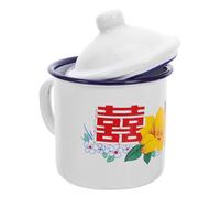 JECOMPRIS Tasse rustique en émail avec couvercle 501-600 ml, tasse de camping à imprimé floral, tasse à thé, café, eau, pour mariage traditionnel chinois rétro, blanc
