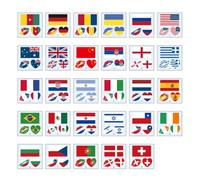 JECOMPRIS Tatouages Temporaires Drapeaux 116 Pièces Ensemble de 4 Feuilles 29 Autocollants 60X60 MM Résistants la Transpiration pour Visage Corps et Activités Extérieures