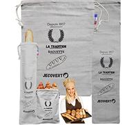 JECOVERT Sac à Pain en Lin | Kit Réutilisable écologique pour Boulangerie Rangement Alimentaire Pochon Courses Filet Baguette, Brioche, Banneton Nourriture Stockage Longue Conservation | Lot de 2 sacs