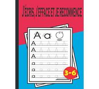J'écris, j'efface et je recommence: d'écriture des lettres de l'alphabet à remplir ,Tracer les lettres de l'alphabet - Adapté pour les enfants entre 3 et 6 ans, 8,5 x 11 ,cadeau pour enfants.