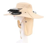 Jectse Chapeau de Ventilateur Solaire à Bord Large, Chapeau de Pêche en Plein Air à Courant Solaire avec 2 Ventilateurs pour Hommes, Chapeau de Camping de Randonnée avec 3 Vitesses