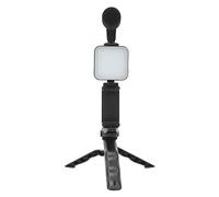 Jectse Kit Video pour Smartphone, Kit de Vlogging avec Lumière LED 6 500 K, Poigne de Trépied Pliable à Double Utilisation avec Microphone à Réduction de Bruit, Pin de Téléphone de 5,4 à