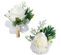 Jectse Lot de 6 Fleurs de Poignet Réalistes et Exquises pour Mariage, pour Mariée ou invité Spécial, Adaptées pour une Cérémonie ou un Anniversaire, Tissu en Soie Blanc 8 X 8,9 Cm (#2)