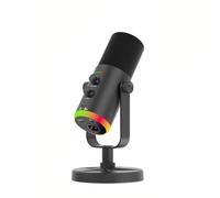 Jectse Microphone Dynamique à Condensateur USB, Micro de Studio avec Commandes Tactiles, Réglage de L'écho du Volume, Réduction du Bruit ENC, éclairage RVB pour L'enregistrement de (Black)