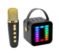Jectse Mini Machine de karaoké Couler des Enfants Adultes, Haut-Parleur Portable Récréc des Microphones sans Fil, Lumière de Ramassage Rvb, Machine de karaoké Couler des Enfants (Black)