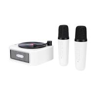 Jectse Mini Machine de karaoké, Haut-Parleur Portable avec 2 Micros sans Fil pour Enfants Adultes, Son HiFi 5H de Lecture, Design Rétro, Fête à la Maison, Cadeau de Voyage en Plein Air (White)
