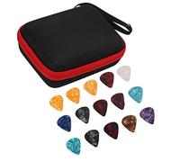 Jectse Sac pour Médiators de Guitare, étanche, Résistant aux Chocs, Grand Espace de Rangement pour Médiators avec Sangle pour Voyageurs et Musiciens, Tissu EVA, 15 Pièces (noir rouge)