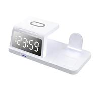 Jectse Station de Recharge de Téléphone Chargeur sans Fil, 15 W Charge Rapide 3 en 1 Support de Chargeur avec Horloge pour Montre de Téléphone Portable écouteurs sans Fil (HT-506 Blanc)