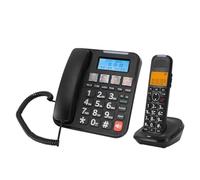 Jectse Téléphone Filaire/sans Fil à 2 Combinés pour la Maison avec Longue Portée, avec Répondeur, Blocage des Appels, Numérotation Photo, Identification de L'appelant Bilingue, (Prise UE)