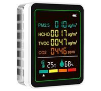 Jectse Testeur de qualité de L'air 6 en 1, Détecteur de Température et d'humidité CO2 TVOC HCHO PM2.5 avec écran Couleur HD et Rétroéclairage, pour la de la qualité de