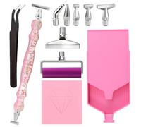 jecxucci Kit de stylos de peinture diamant avec coude en acier inoxydable, pointe multiplaçable 1, 2, 4, 8 pointes à vis, plateau d'art diamant avec couvercle, pince à épiler, cire de mastic, outil de