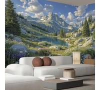 JEDTAKCT 3D Papier Peint Prairies Fleuries Lacs Vert Sauge Papier Peint Panoramique Pour Salon Chambre Salon Mural Fresque Poster Xxl Paysage Naturel Fond Décoration Murale 400X280Cm (L X H)