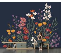 JEDTAKCT Chambre Papier Peint 3D Panoramique Prairie De Fleurs Sauvages Simple 250 X 175 Cm Papier Peint Mural Plantes Anciennes Noir Pour Salon Canapé Fond Décoration, Personnalisable Grande Taille