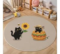 JEDTAKCT Chat Noir du Pays Tapis Rond Lavable 120 Cm