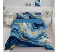 JEDTAKCT Couette 140X200Cm 4 Saisons Bleu Roi, Couette Légère Microfibre pour Lit 1 Personnes Rayures Marbrées, Hypoallergénique Edredon Chaude Imprimée Tourbillons Abstraits Garnissage 200G/M²