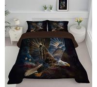 JEDTAKCT Couette 240X220Cm, Drapeau Américain Couette Imprimée pour 4 Saisons Edredon Legere Duvet 2 Personnes en Microfibre, Aigle Féroce Noir Réversible Duvet Et Taies d'oreiller