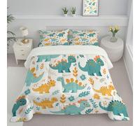 JEDTAKCT Couette 240X220Cm - Édredon Imprimée Dinosaure De Dessin Animé Plantes Amusantes Réversible - Couette sans Housse pour 4 Saisons - Édredon Douce Et Taies d'oreiller 65X65 Cm - Bleu Vert