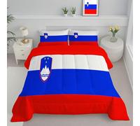 JEDTAKCT Couette Bleu Roi Réversible en Duvet 200 GSM Drapeau Slovène Rayures Simples Couette 4 Saisons pour 2 Personne Duvet Chaude Légère 260X230Cm Confortable Couverture en Microfibre