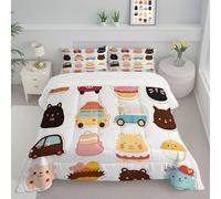 JEDTAKCT Couette D'Ete 240X220Cm Imprimé Animaux Mignons Legere Edredon, Couette en Microfibre Autocollants De Dessins Animés Edredon, Douce Couverture, Légère Respirante, Lavable en Machine, Crème