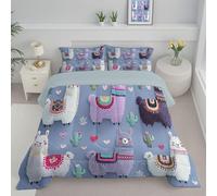 JEDTAKCT Couette sans Housse Lavable Alpaga Bohème 3D, Couette Réversible Ete Bleu Violet Legere Fine - Douce Confortable, 4 Saisons Respirante Edredon Microfibre, 140X200Cm, Thème Animal