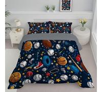JEDTAKCT Couette sans Housse Lavable Ciel Étoilé Baseball, Couette Réversible Ete Bleu Marine Legere Fine - Douce Confortable, 4 Saisons Respirante Edredon Microfibre, 240X220Cm, Thème Sport