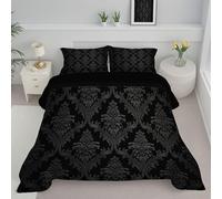 JEDTAKCT Couette sans Housse Lavable Damas Baroque, Couette Réversible Ete Gris Anthracite Legere Fine - Douce Confortable, 4 Saisons Respirante Edredon Microfibre, 260X230Cm, Esthétique Médiévale