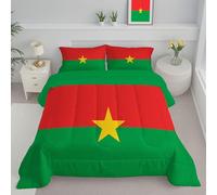 JEDTAKCT Couette sans Housse Lavable Drapeau du Burkina Faso, Couette Réversible Ete Rouge Vert Legere Fine - Douce Confortable, 4 Saisons Respirante Edredon Microfibre, 240X220Cm, Étoiles Simples