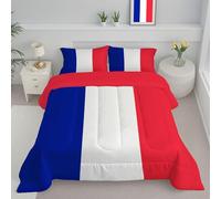 JEDTAKCT Couette sans Housse Lavable Drapeau Français, Couette Réversible Ete Bleu Blanc Legere Fine - Douce Confortable, 4 Saisons Respirante Edredon Microfibre, 240X220Cm, Rayures Simples