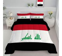 JEDTAKCT Couette sans Housse Lavable Drapeau Irakien, Couette Réversible Ete Rouge Noir Legere Fine - Douce Confortable, 4 Saisons Respirante Edredon Microfibre, 240X220Cm, Texte Vintage