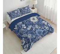 JEDTAKCT Couette sans Housse Lavable Floral Élégant, Couette Réversible Ete Indigo Legere Fine - Douce Confortable, 4 Saisons Respirante Edredon Microfibre, 240X220Cm, Plantes Champêtres