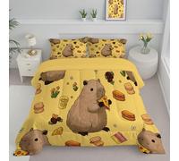 JEDTAKCT Couette sans Housse Lavable Pizza Capybara, Couette Réversible Ete Jaune Moutarde Legere Fine - Douce Confortable, 4 Saisons Respirante Edredon Microfibre, 240X220Cm, Animaux Mignons