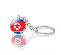 JEDTAKCT Drapeau Corée du Nord Pendentif Boule De Verre Porte-Clés - Pays Asiatique Mini Drapeau Porte-Clés Souvenirs Nouveauté National Monde Porte-Clés pour Hommes Femmes Couple Accessoires Ca