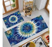 JEDTAKCT Ensemble De 2 Tapis De Cuisine Antidérapants Lavables Anti-Fatigue Indigo, Tapis Imprimé Hippie Tie-Dye Géométrique Ethnique pour Couloir Salle À Manger Entrée, 40X60Cm+40X120Cm