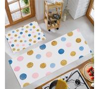 JEDTAKCT Ensemble De Tapis De Cuisine Antidérapants 2 Pièces Pois Feuille d'or Aquarelle Simple, Tapis De Sol De Cuisine Lavable Bleu Blanc pour Buanderie Chambre Couloir Salle Manger Entrée