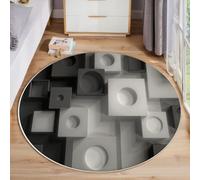 JEDTAKCT Grande Rond Tapis De Chambre À Coucher Décoration Lavable, Imprimé Cube Creux 3D Géométrie Abstraite Interieur Antidérapant Douce Salon Tapis Rond D'Entrée, 80 Cm, Noir Et Blanc
