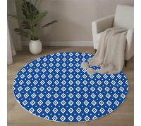 JEDTAKCT Grande Rond Tapis De Chambre À Coucher Décoration Lavable, Imprimé Grille Losange Moderne Géométrie Simple Interieur Antidérapant Douce Salon Tapis Rond D'Entrée, 180 Cm, Bleu Marine