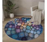 JEDTAKCT Grande Rond Tapis De Chambre À Coucher Décoration Lavable, Imprimé Mosaïque Florale Abstraite Géométrie Futuriste Interieur Antidérapant Douce Salon Tapis Rond D'Entrée, 100 Cm, Bleu Marine