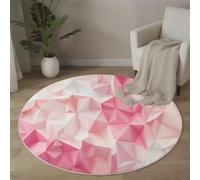 JEDTAKCT Grande Rond Tapis De Chambre À Coucher Décoration Lavable, Imprimé Relief Géométrique 3D Low-Poly Abstrait Stylé Interieur Antidérapant Douce Salon Tapis Rond D'Entrée, 180 Cm, Blanc Rosé