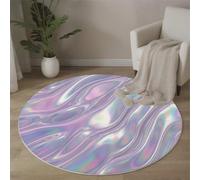 JEDTAKCT Grande Rond Tapis De Chambre À Coucher Décoration Lavable, Imprimé Vagues Néon Dégradées Géométrie Onirique Interieur Antidérapant Douce Salon Tapis Rond D'Entrée, 80 Cm, Rose