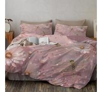 JEDTAKCT Housse De Couette 140X200Cm Libellule Scintillante 3D Poudre Blush Parure De Lit 1 Personne Garçons Filles Housse Couette en Microfibre Douce Imprimé Fleurs De Rêve avec Taies d'oreiller