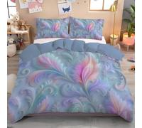 JEDTAKCT Housse De Couette 140X200Cm Plumes Cachemire 3D Turquoise Parure De Lit Esthétique Bohème Imprimé 3D Adulte Réversible Set De Housse Couette 1 Personnes Microfibre Doux 3 Pièces