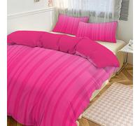 JEDTAKCT Housse De Couette 260X240 avec 2 Taies d'oreiller, Motif Rayures Dégradées Minimaliste Moderne Rose Poudré, Parure De Lit en Microfibre Brossée Douce Réversible avec Fermeture Éclair