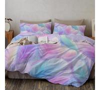 JEDTAKCT Housse De Couette Imprimé Plumes Oniriques en 3D 3 Pièces 140X200Cm avec Taies d'oreiller 65X65Cm Esthétique Bohème Motifs Parure De Lit Douce Réversible Respirable Microfibre Violet Lavande